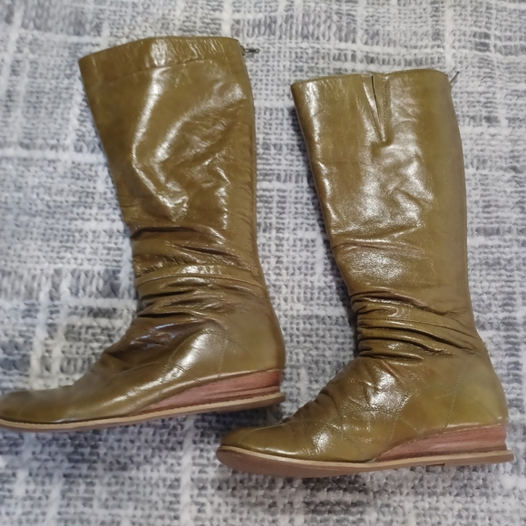 Overland Bonnie Tall Back Zipper Green Boots Women VGU - Picture 2 of 7